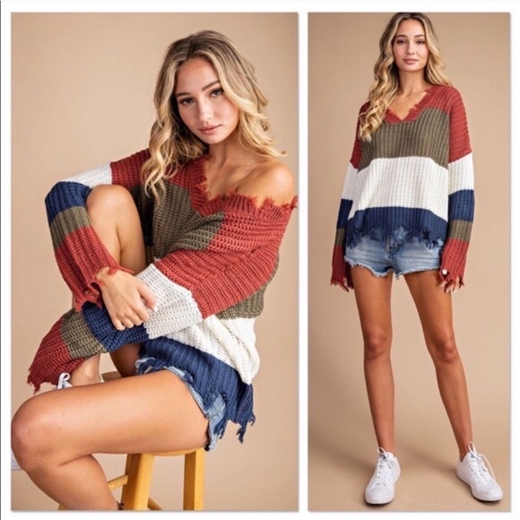 MUST GO, SALE ENDS 12/28 Distressed V Neck Sweater - Picture 2 of 3